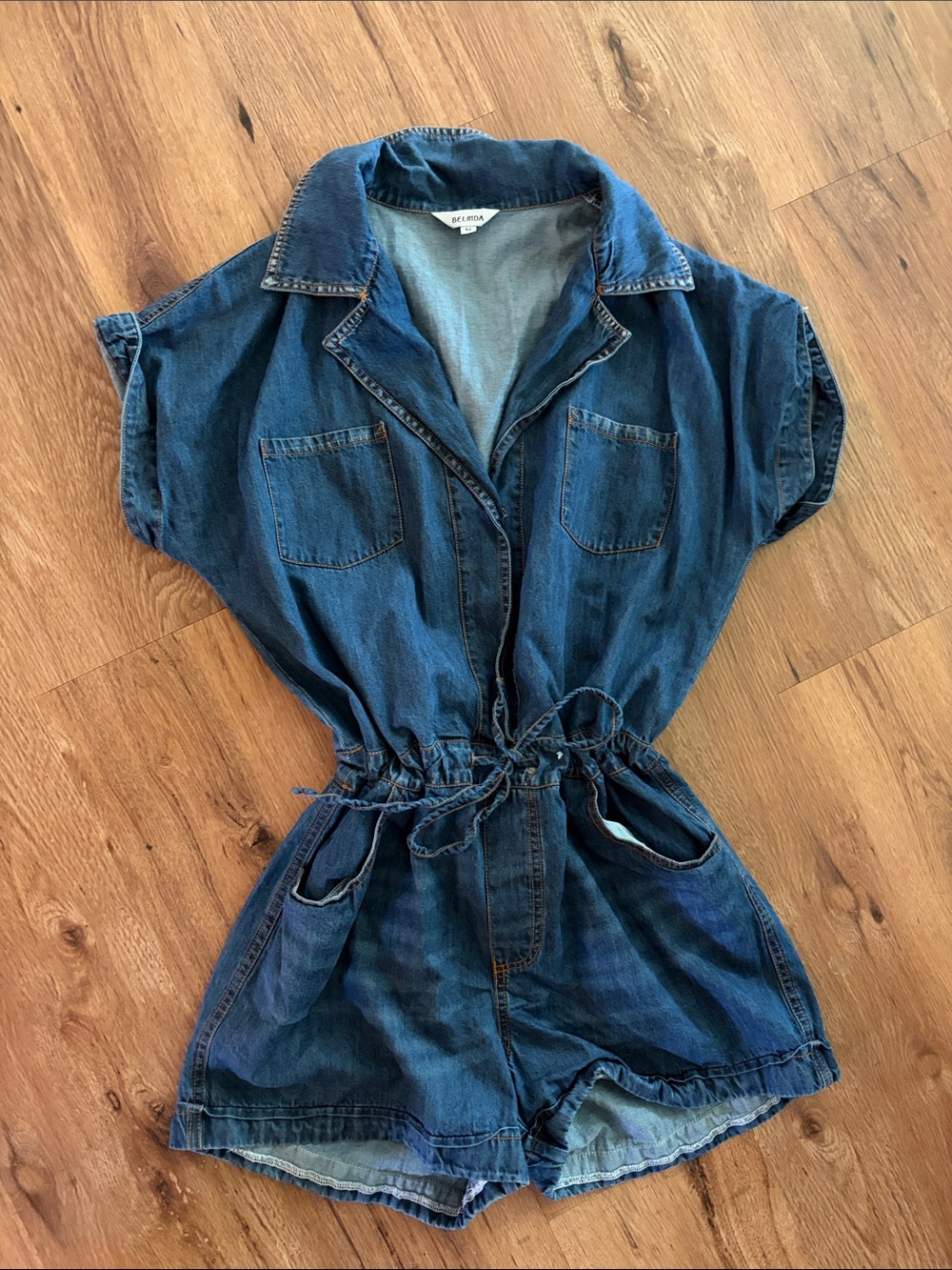 Denim Short Sleeve Romper - Blue